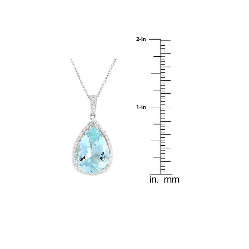 Auriya Platinum 9ct Aquamarine and 1/2ct Diamond Halo Necklace - GIA-Certified - White