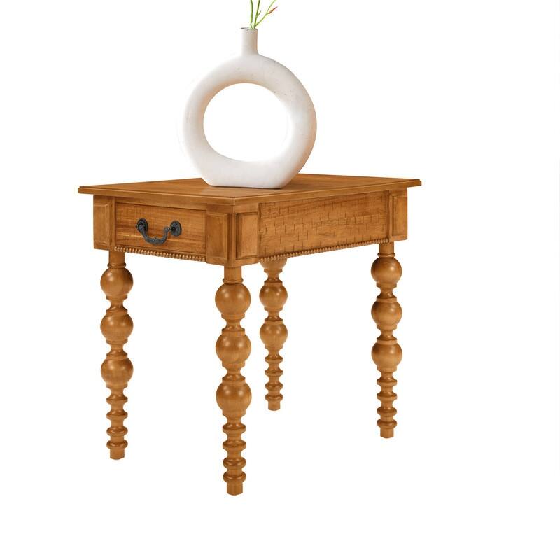 Retro 24" Solid Wood End Table with Drawer Easy Assembly Vintage Narrow Sofa Side Table for Living Room