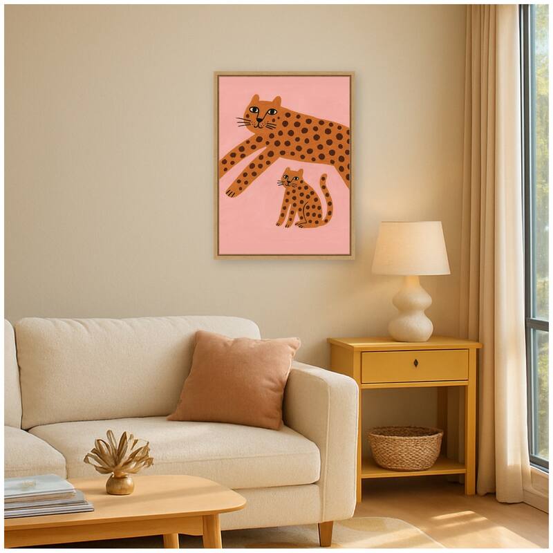 Kate and Laurel Leopards Pink by Laura Moss Framed Canvas Wall Art Print