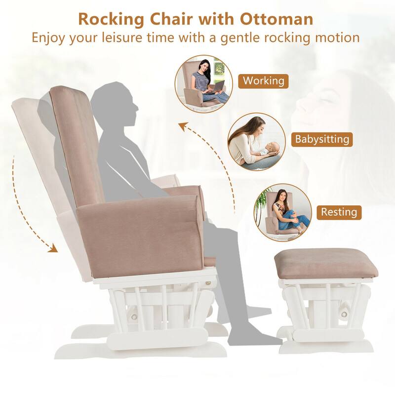 Gymax Glider and Ottoman Cushion Set Wooden Baby Nursery Rocking Chair - See Details