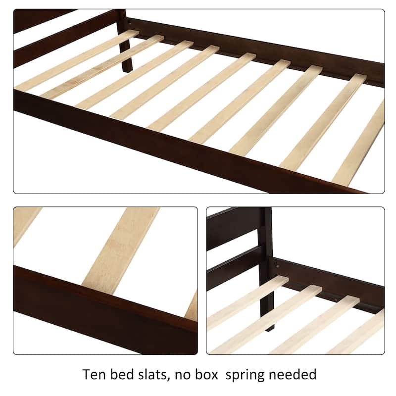 35.4" Height Wood Platform Bed with Headboard,Footboard and Wood Slat Support