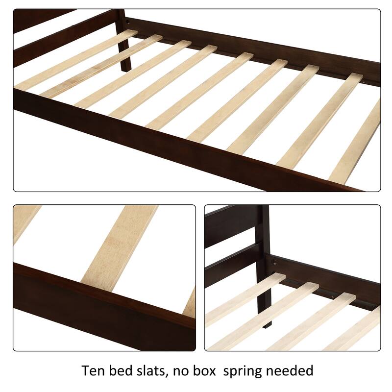 Elegant Twin Wood Platform Bed Frame with Headboard and Wooden Slats for Durable Support