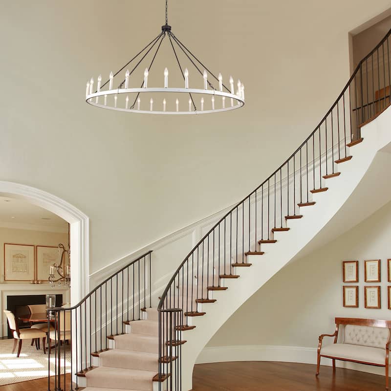 Vyolette 60 in. 30-Light Extra Large Farmhouse Round Wagon Wheel Chandelier, Classic Dining Room Living Room Chandelier
