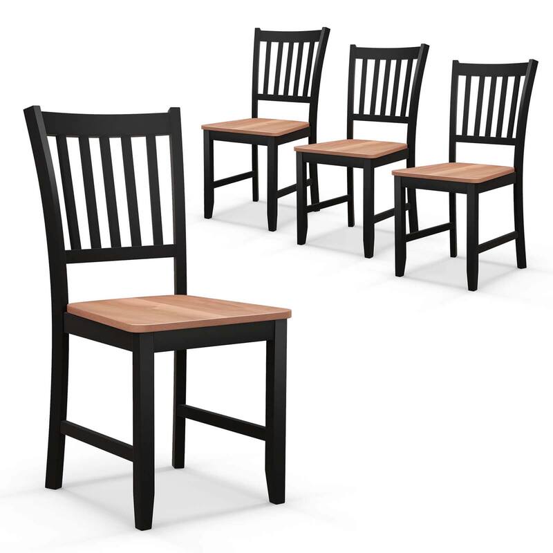 Set of 4 Dining Chair Kitchen Black Spindle Back Side Chair with Solid - See Details - See Details - Brown - Set of 4