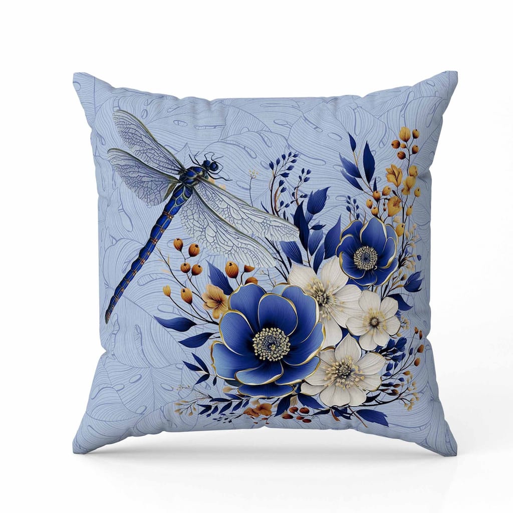 Dragonfly Haven Faux Suede Reversible Throw Pillow Blue and Yellow