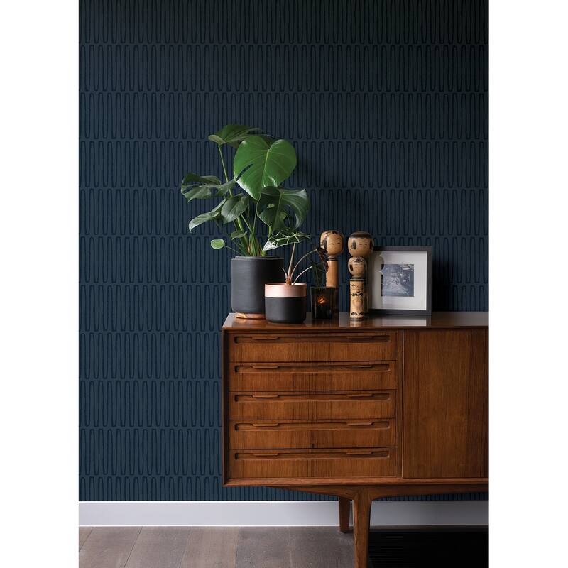 A-Street Prints Lars Navy Retro Wave Wallpaper