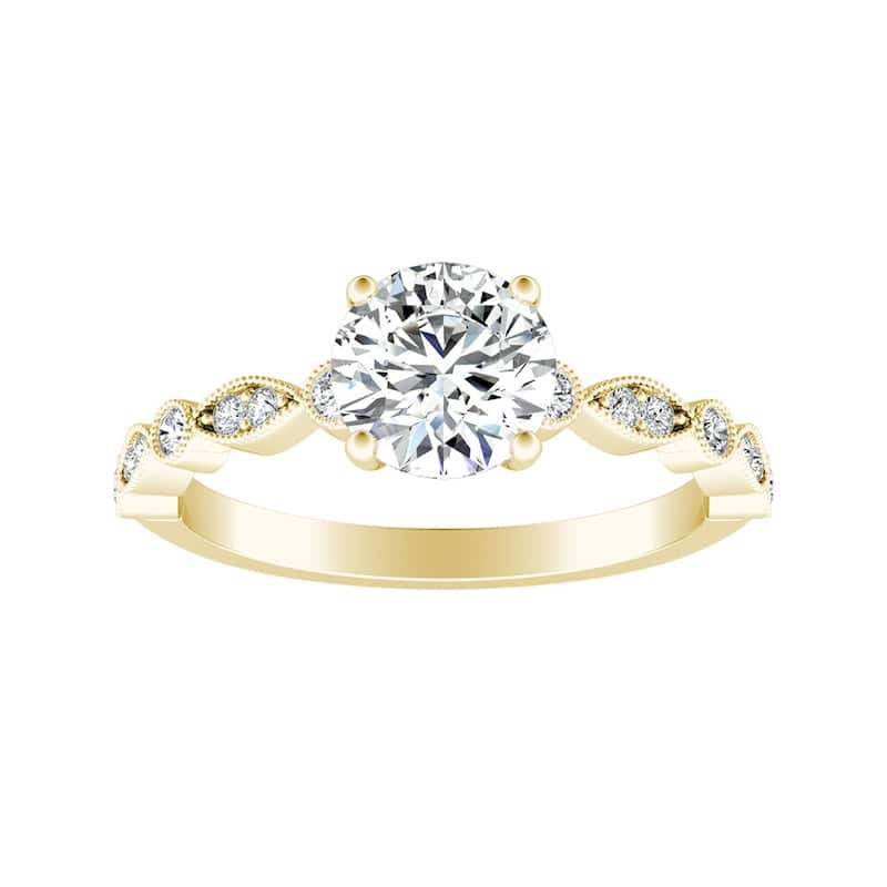 Auriya 14k Gold Vintage 1ct Round Moissanite Engagement Ring