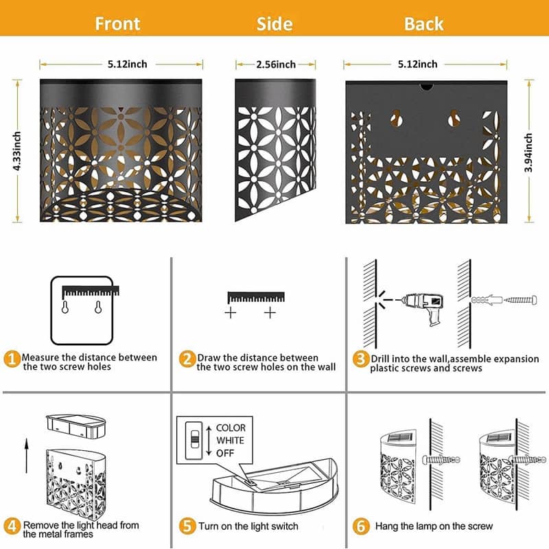 6 Pack Solar Wall Lights Outdoor Waterproof Motion Sensor LED Fence Deck Security Lighting - N/A
