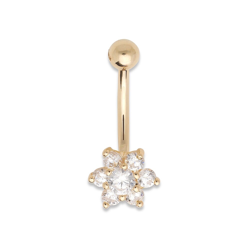Mia Diamonds 14k Yellow Gold Two-tone Double CZ Butterfly Dangle Belly Button Ring