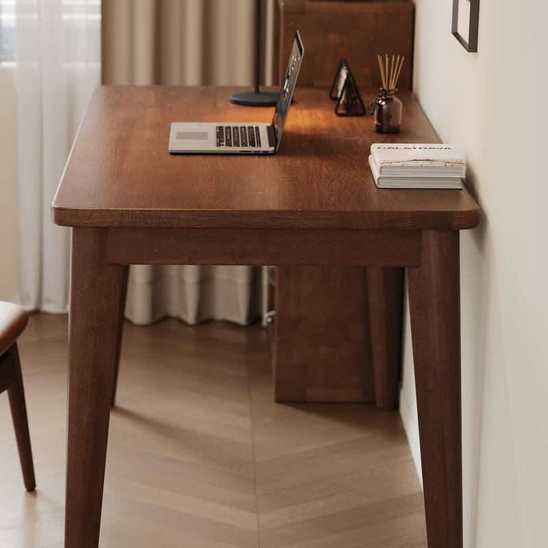 Solid Wooden Desk,63 x 19.7 Inch Desks, Rubberwood Mid Century Modern Desks, Small Writing Desk for Bedroom,Small Spaces