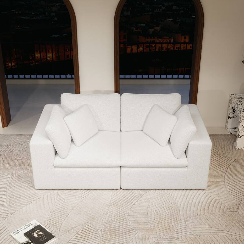 Roomfitters 78.8" Modular Sectional Sofa, 2-Piece Compressed Cloud Couch, No Assembly Required, Plush Corduroy, White