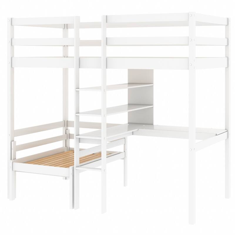 Loft Bed with LShape Desk, Twin Size Bunk Bed Lower Loft Bed Frame