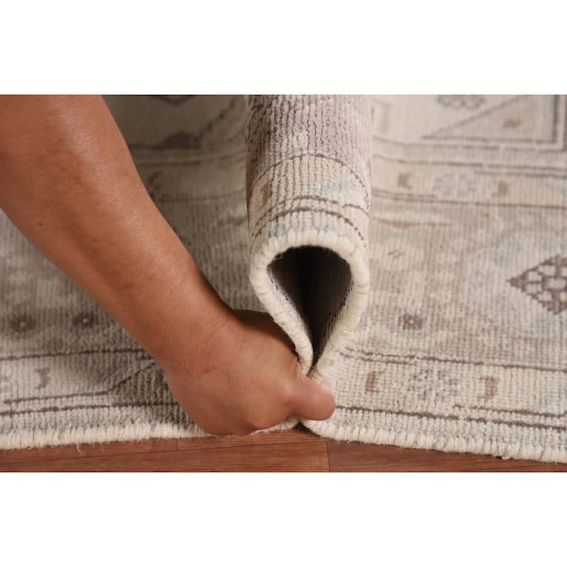 Beige Distressed Tabriz Persian Vintage Rug Handmade Wool Carpet - 6'4"x 9'8"