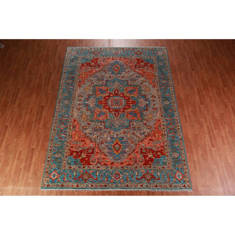 Geometric Medallion Heriz Serapi Oriental Rug Handmade Wool Carpet - 8'9" x 11'10"