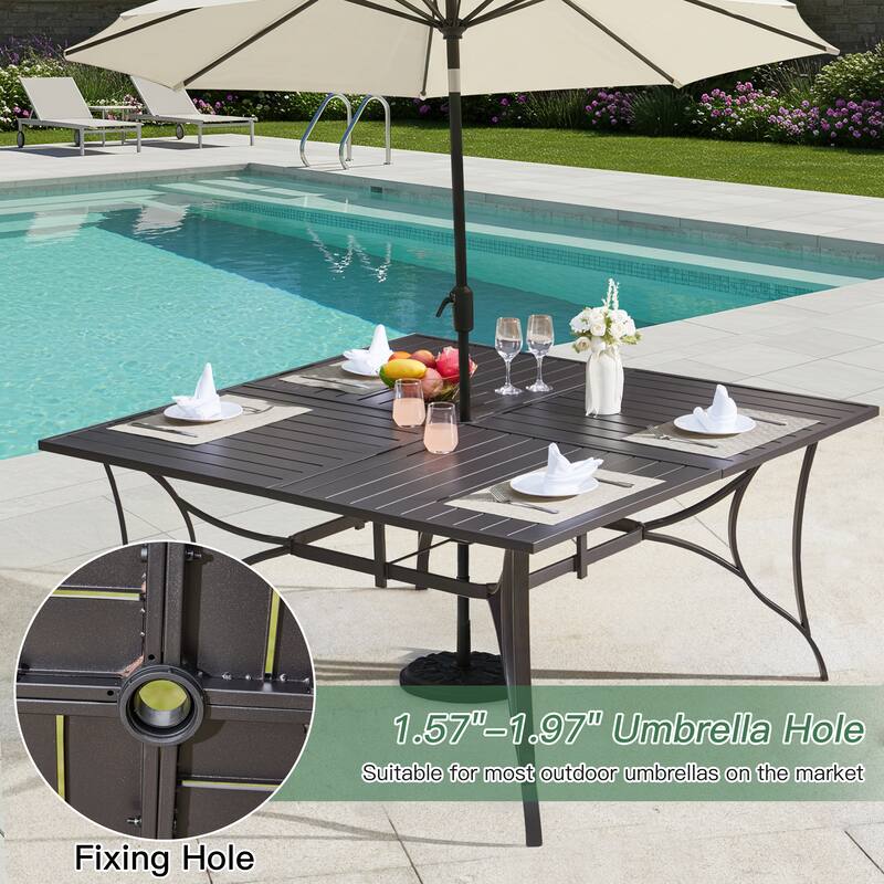 Patio Dining Set w Textilene / Swivel Rocking Chairs, Outdoor Table & Chairs w Adjustable Umbrella Hole, 5/7/9-Piece Garden Set