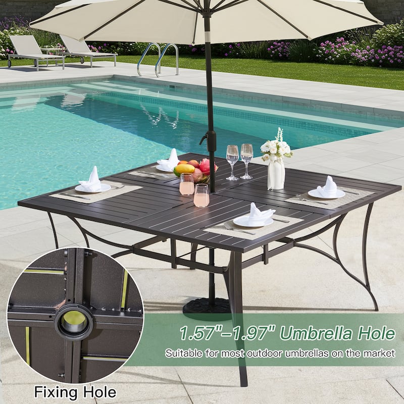Patio Dining Set, Outdoor Dining Table and Chairs Set with Textilene Chairs, Adjustable Umbrella Hole for Garden, Backyard