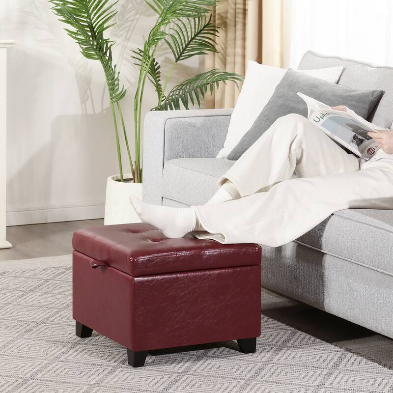 Adeco Faux Leather Tufted Flip Top Storage Ottoman