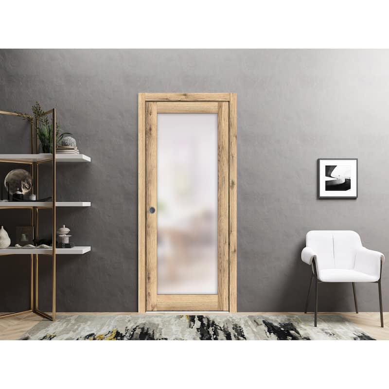 SartoDoors Planum 2102 | Interior French Doors French Door | Solid Wood w/ Glass | Hardware Set | 18x80, Oak
