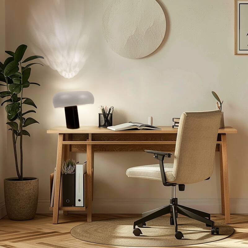 Brightech Kingpin 10 in. Classic Black Modern Integrated LED Novelty Bedside Desk Table Lamp with Ivory Iron Rounded Shade