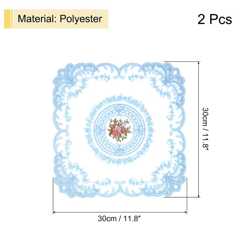 2Pack 12x12-in Retro Lace Placemat Square French Crochet Doilies - Sky Blue