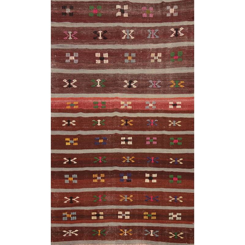 Hand Woven Oriental 100% Wool Carpet Southwestern Tribal Multi-Colored Kilim Area Rug - 9' 8'' X 5' 4''