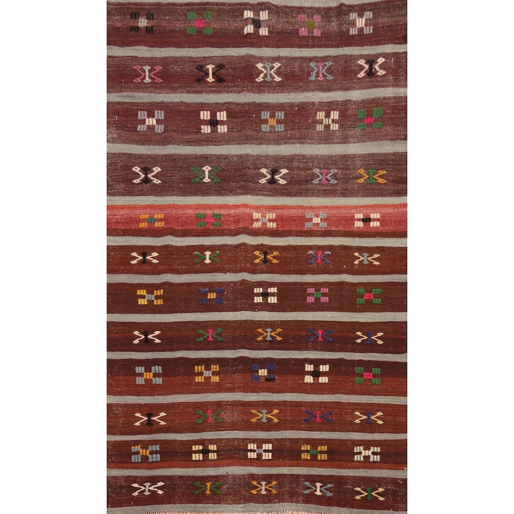 Hand Woven Oriental 100% Wool Carpet Southwestern Tribal Multi-Colored Kilim Area Rug - 9' 8'' X 5' 4''