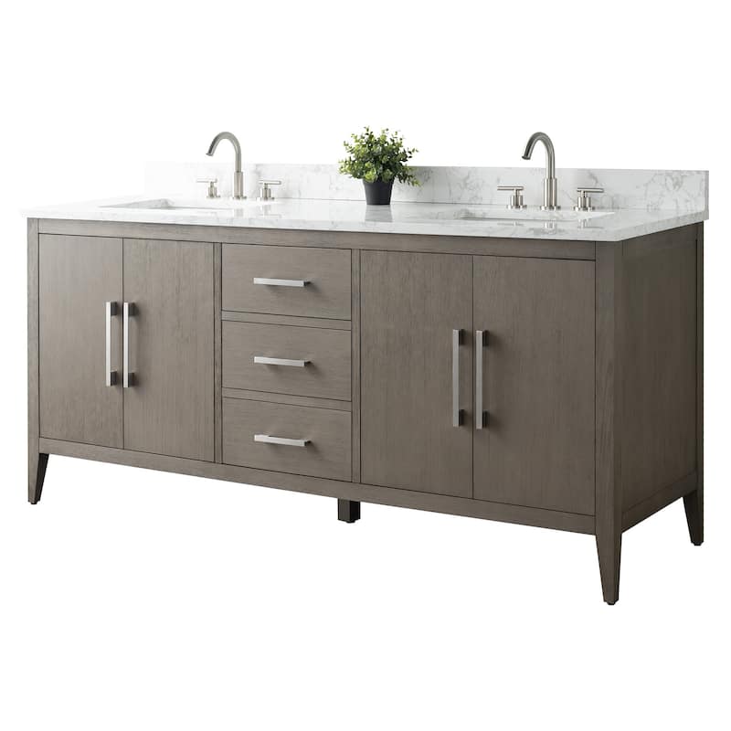 Vanity Art 72" Double Sink Bathroom Vanity Cabinet with Engineered Marble Top
