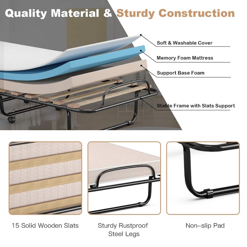 Folding Bed with Memory foam Guest Bed Made in Italy