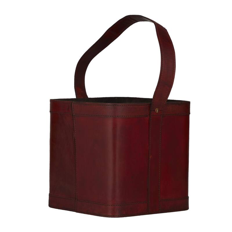 Leather Handmade 4 Bottle Wine Holder with Carrying Handle - Dark Blue, Brown, Red - Roche River Decor