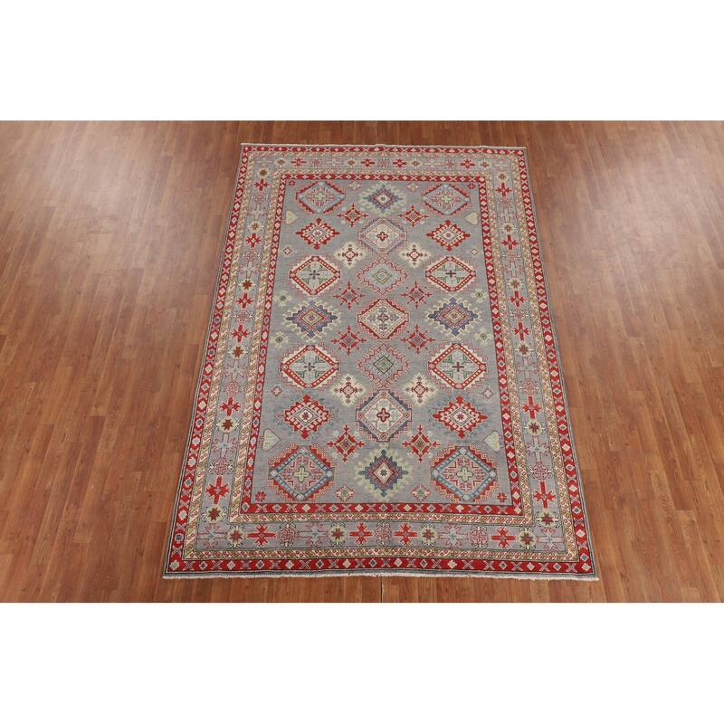 Gray Kazak Oriental Area Rug Hand-Knotted Wool Carpet - 6'7" x 9'6"