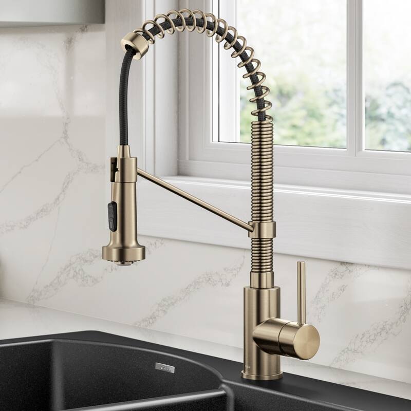 Kraus Bolden 2-Function 1-Handle Commercial Pulldown Kitchen Faucet - KPF-1610 - 18" Height - SFACB - Spot Free Antique Champagne Bronze