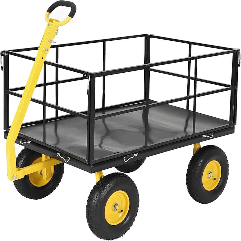 1500-lb Capacity Steel Mesh Garden Cart with Removable Sides and Wheels Black - Black