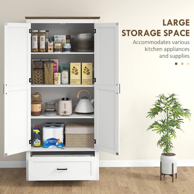 69" Tall Kitchen Pantry Storage Cabinet, Farmhouse Freestanding Pantry Cabinet with 2 Doors, Drawer and Adjustable Shelves