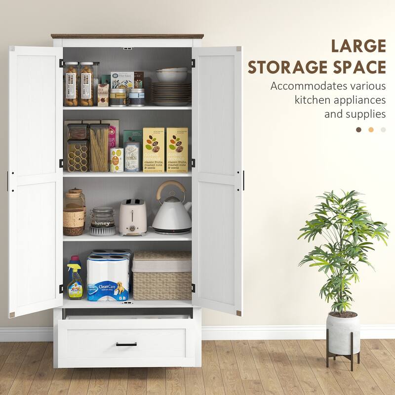 Tall Kitchen Pantry Storage Cabinet with Smooth-Glide Drawer, Freestanding Buffet with Adjustable Shelves
