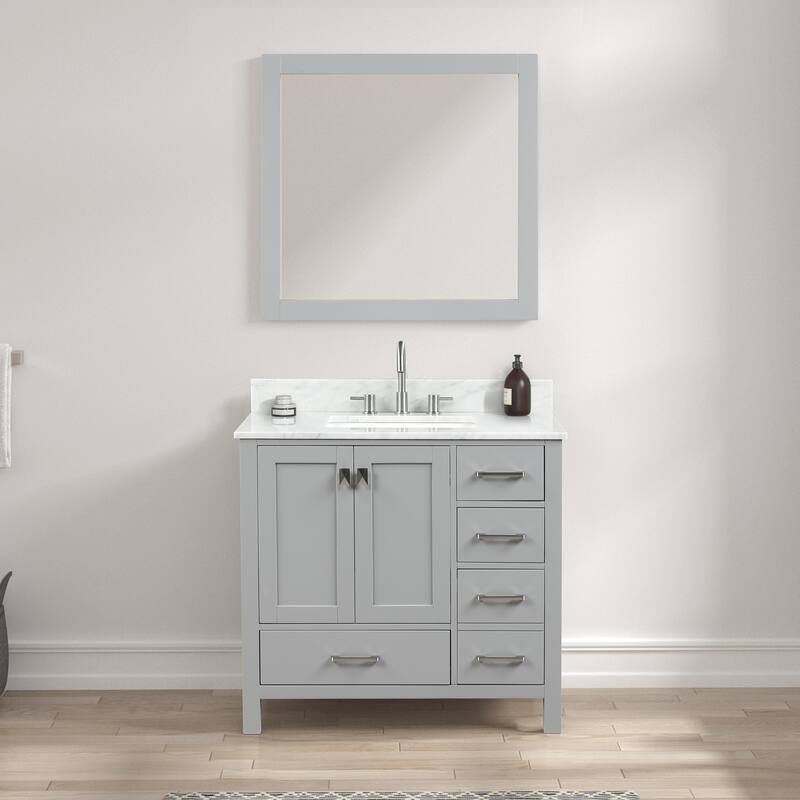 36" Freestanding Bathroom Vanity with Marble Countertop, Undermount Sink with Mirror - Pashm Grey
