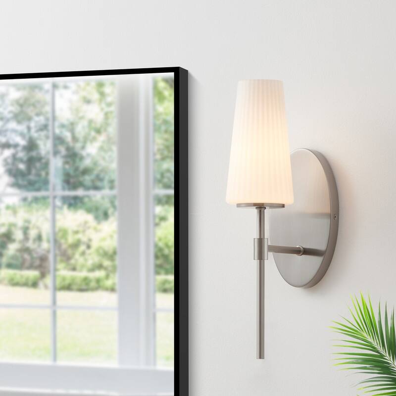 KAWOTI 16" 1- Light Wall Sconce with Opal Glass Shade - Brushed Nickel