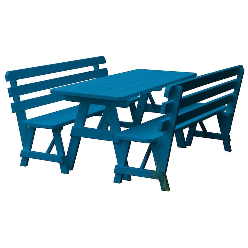 Pine 8' Picnic Table with 2 Backed Benches - Caribbean Blue