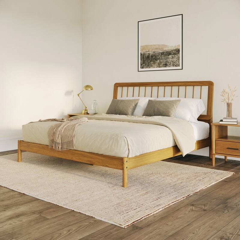 Solid Wood King Size Spindle Bed with Slat-Back Design