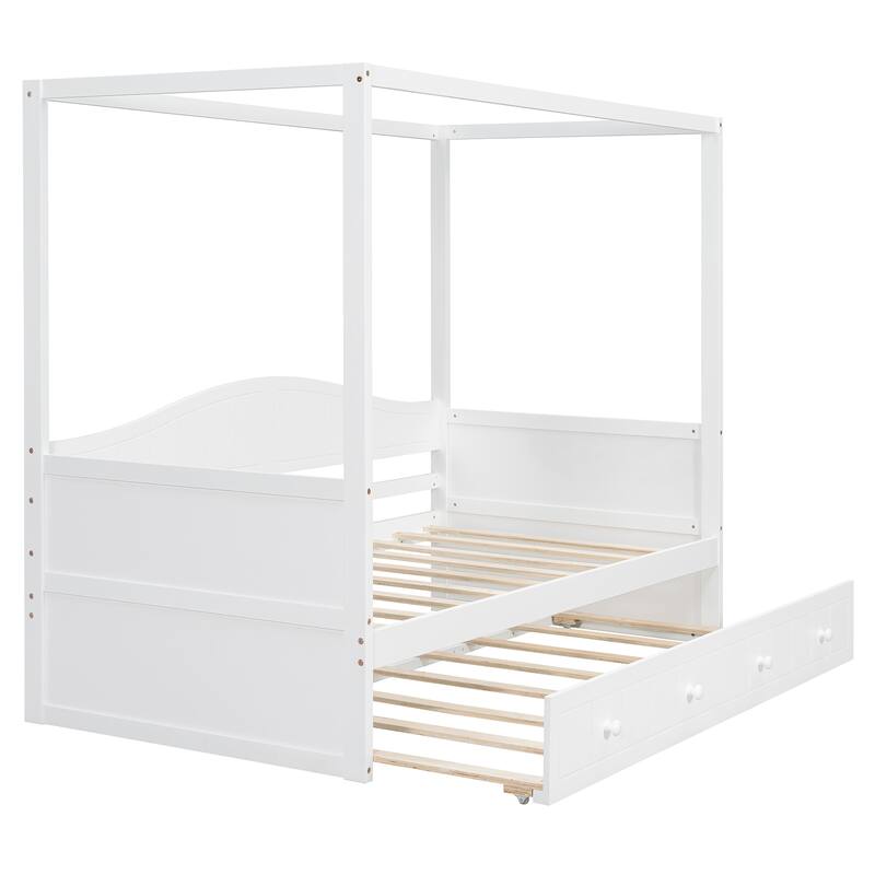 Roomfitters Twin Canopy Daybed with Twin Trundle, Solid Wood Frame