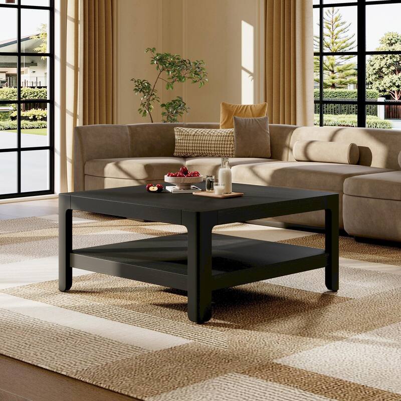 Christopher Knight Home - Modern Farmhouse Wooden Coffee Table with Soft Rounded Profile - Black