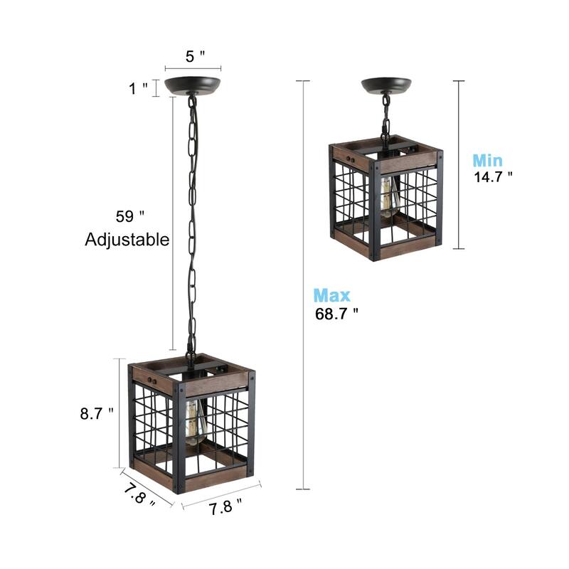 Anmytek Rustic Kitchen Pendant Lighting Fixture Industrial Wood Metal Chandelier for Dining Room