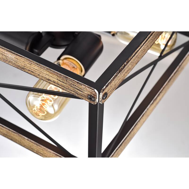 Henry Matte Black 4-Light Open Metal Geometric Cage Chandelier