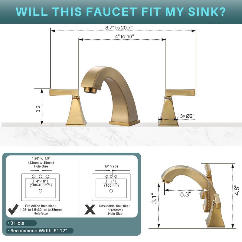 WOWOW 8 in. Widespread Double Handle Bathroom Faucet