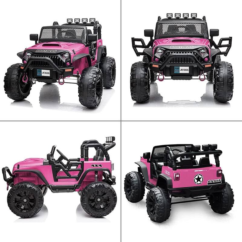 24V Kids Ride-On Truck, 2-Seater Electric Car with Remote Control, Spring Suspension, Music Player, and LED Lights