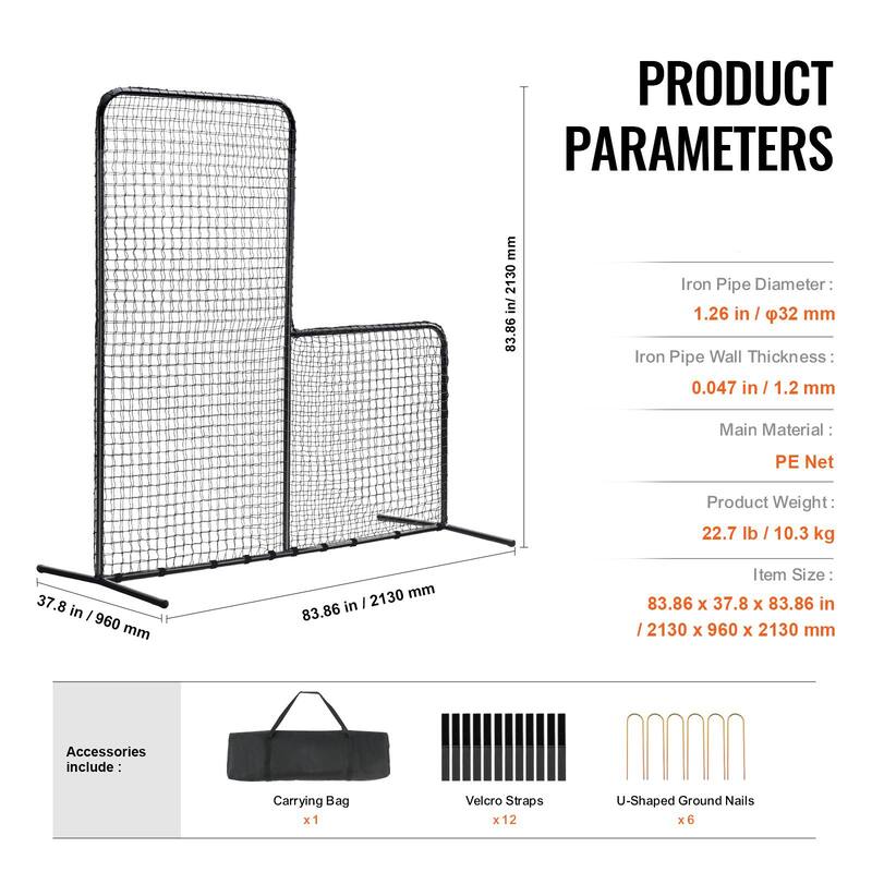 7x7 Feet L Screen Portable Baseball and Softball Safety Screen with Carry Bag
