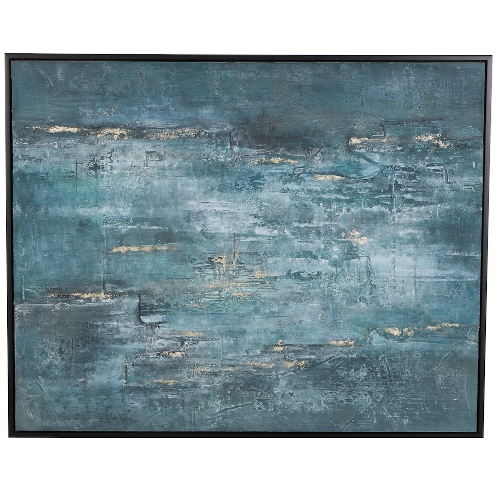Canvas Abstract Silver Embellishments Framed Wall Art with Black Frame - Dark Blue - Roche River Decor