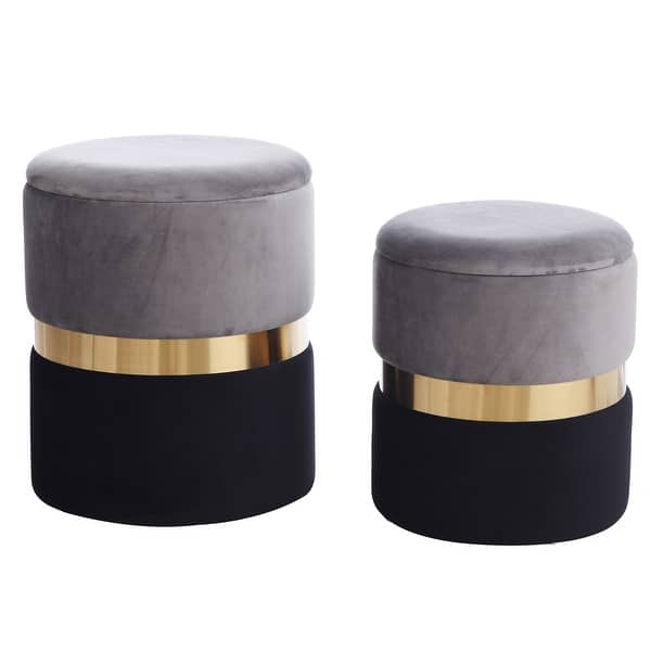 Harp Finial Daryan Gray And Black Velvet With Gold Ottoman Set Of 2 Overstock 32647892