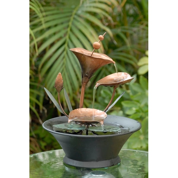 9.8" Tranquil Exotic Tiered Metal Flowers Indoor Table Top Water Fountain - N/A
