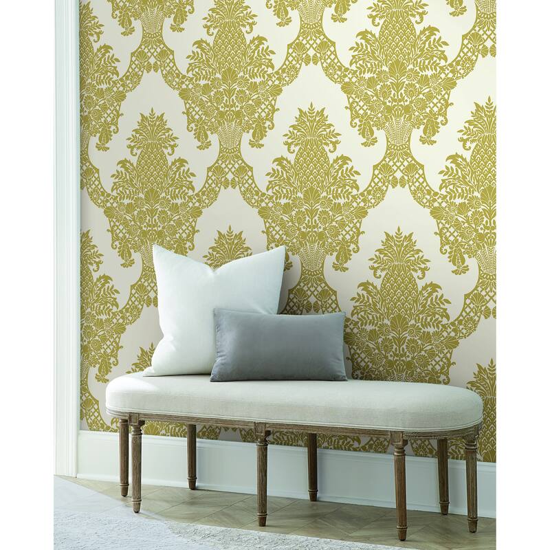 Franconville Gold Sure Strip Prepasted Damask Pineapple Plantation