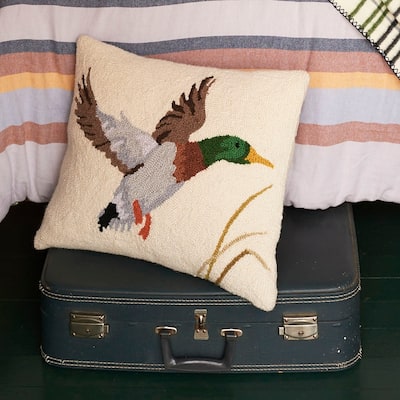 Camp Wandawega Mallard Wool Hook Throw Pillow - Oblong 16x20"
